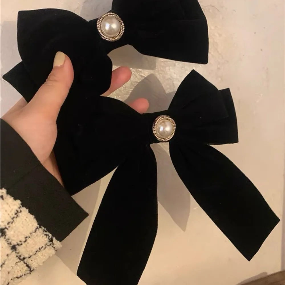 Black Velvet Bow Hair Clip Camellia Retro Velvet Ribbon Hairpin Festival Gift French Bow Tie Spring Clip High End Headdress