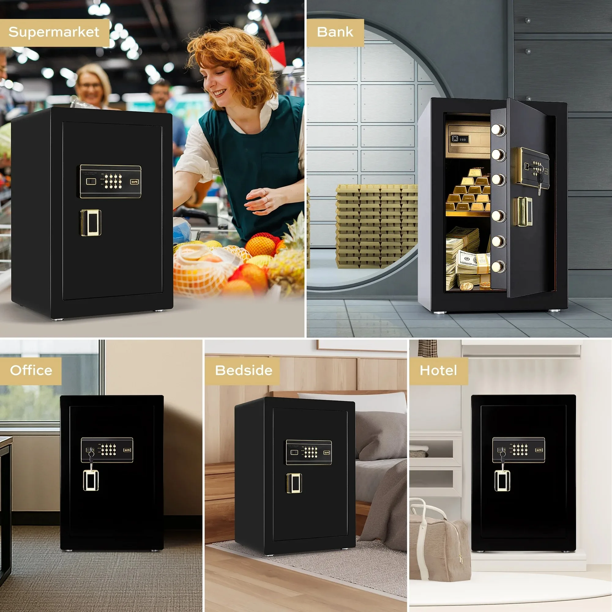 Deli 6.2 Cu ft Large Safe Box Electronic Keypad with Fireproof Bag Dual Alarm Lockable Inner Cabinet for Home Hotel
