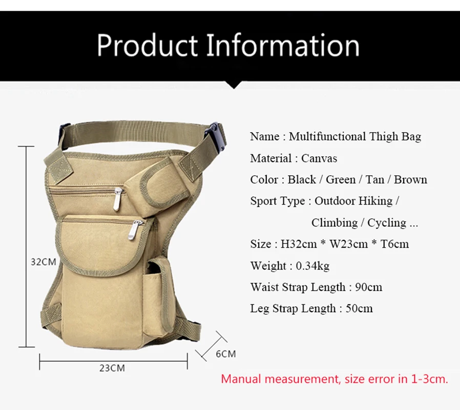 Tactical Travel Riding Fanny Pack Motorcycle Bag Men's Military Portable Waist Messenger Bag Drop Thigh Leg Holster Multi- Pouch