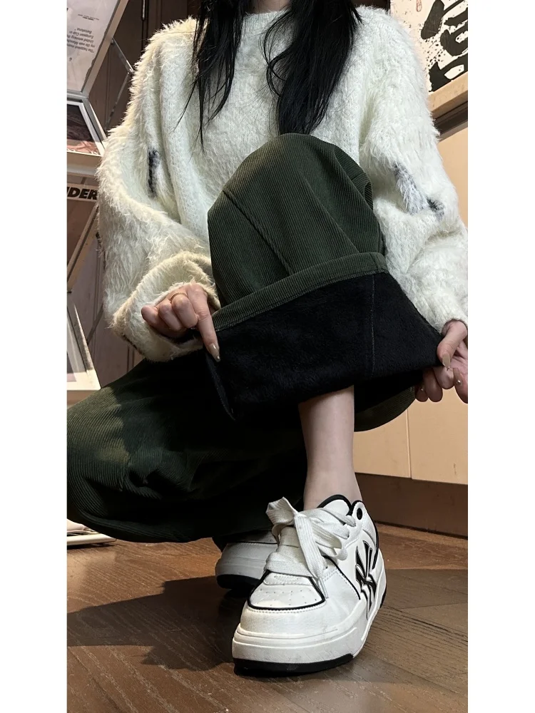 

Мужские зимние утепленные вельветовые брюки в американском ретро-стиле, повседневные, широкие, прямые, свободного кроя, модный бренд