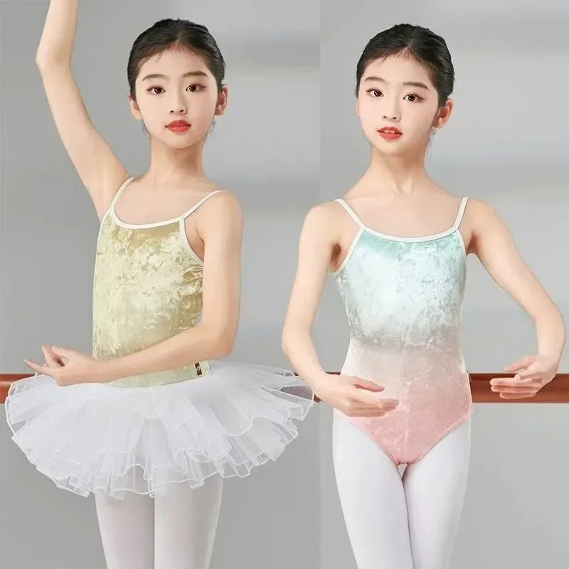 

Fade-Color Girls Ballet Gymnastics Jumpsuit Child Ballet TUTU Skirt 2-piece Kids Dance Wear Stage Shows Costume Ballet Leotard