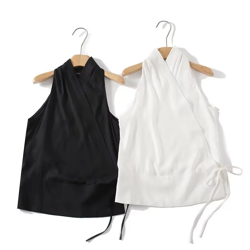 European and American clothing 2026 summer new urban commuting style cross-draped detail belt sleeveless top
