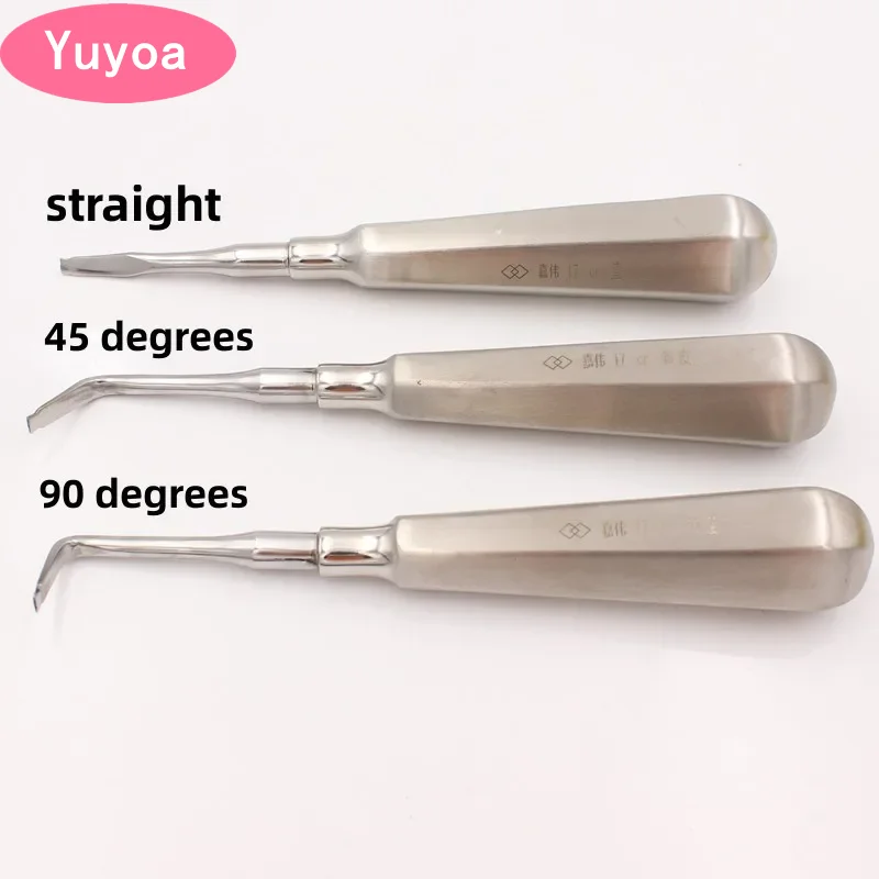 3Pcs Dental Luxating Lift Elevator Stright Curved 45/90 Root Tooth Extraction Broken Crown Tools Dentist Surgical Supply