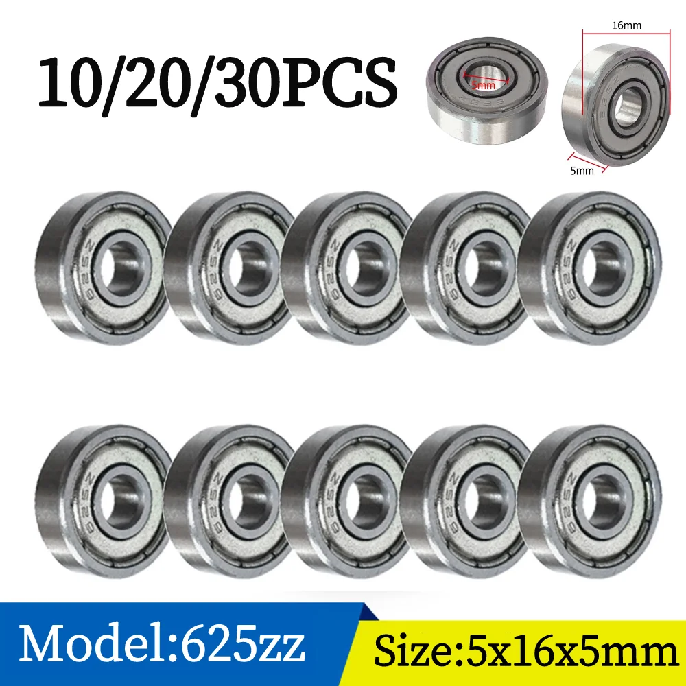 10pcs Miniature Ball Bearing 5x16x5mm 625ZZ Small Bearing Deep Groove Silent Small Bearing Carbon Steel for Skateboard Scooter