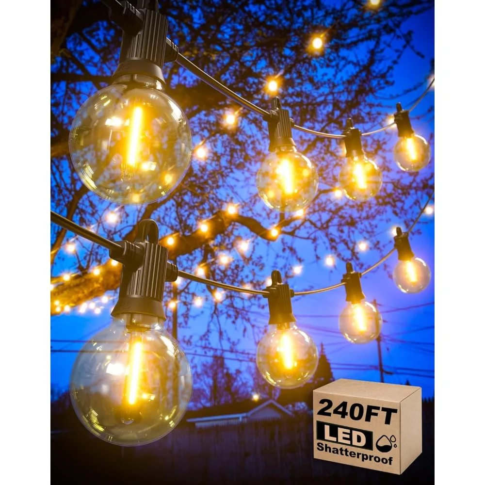 

Outdoor String Lights Waterproof, 240FT Patio Lights with 124 Shatterproof G40 Globe Bulb(4 Spare), (120FTx2)