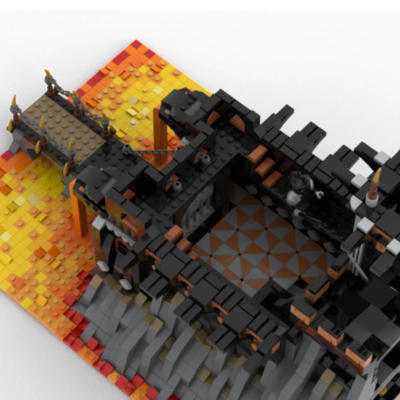 2833 PCS MOC Medieval Fortress Model Building Black Volcano Fortress Architecture Block DIY Kid Assembly Bricks Toy Helpful Gift
