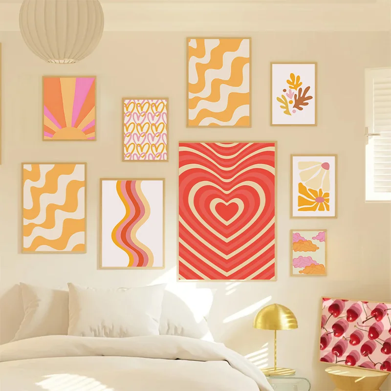 Orange Modern Avant-Garde Trendy Room Poster Line Alphabet Minimalist Canvas Painting Ideal Room Decoration Gift Wall Art