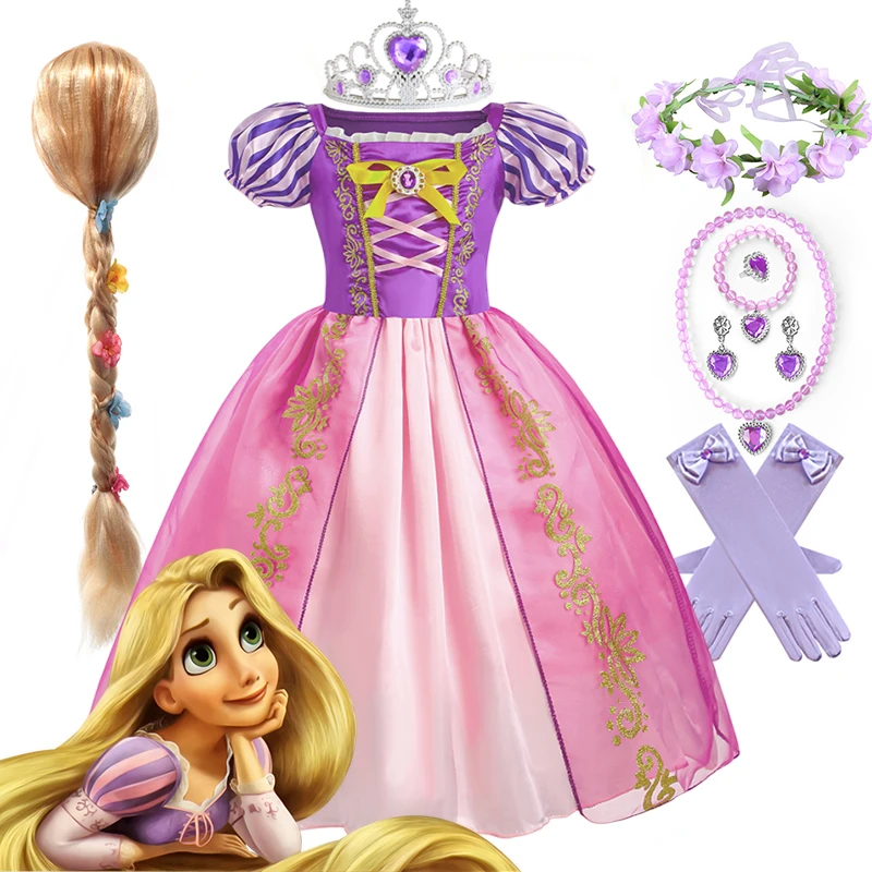 

Disney Rapunzel Princess Dress Kids Girls Cosplay Costume Halloween Carnival Fancy Party Dress With Crown Wand Birthday Clothes