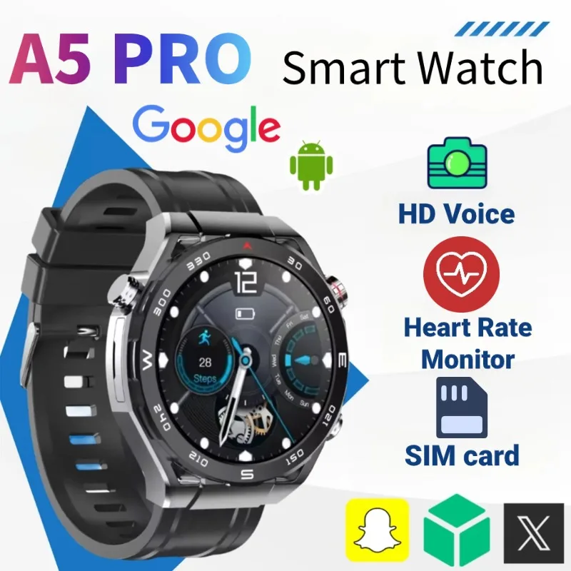 

2025 A5 Pro 4G Smartwatch Android OS AMOLED Screen 2MP Camera GPS WiFi Heart Rate Monitor Sport Modes for Men Women Waterproof