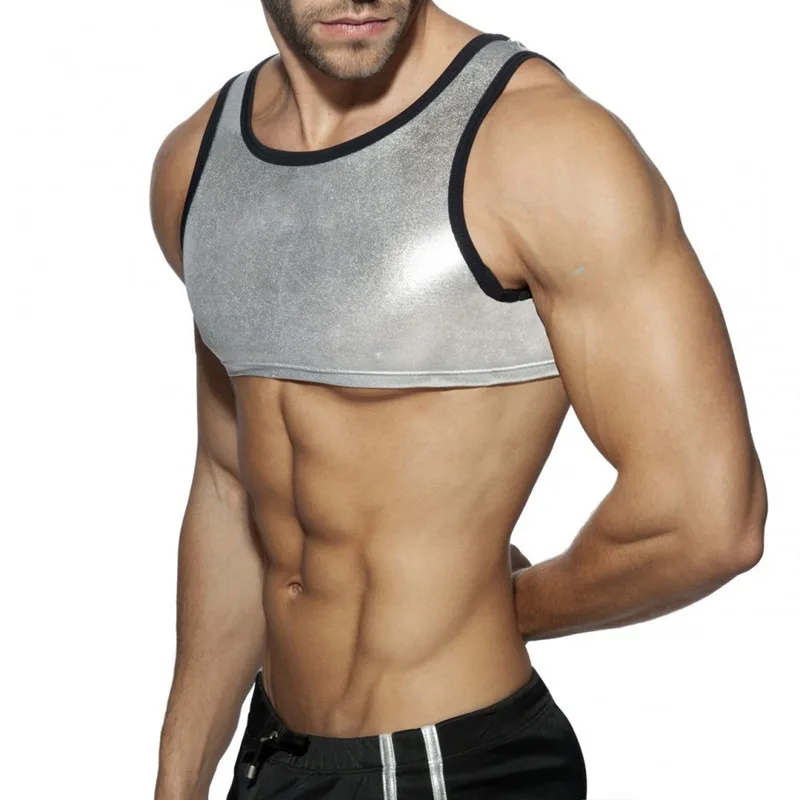 Men's vest tight bronzing nightclub fashion shiny sports vest trendy fitness sleeveless T-shirt men's G505