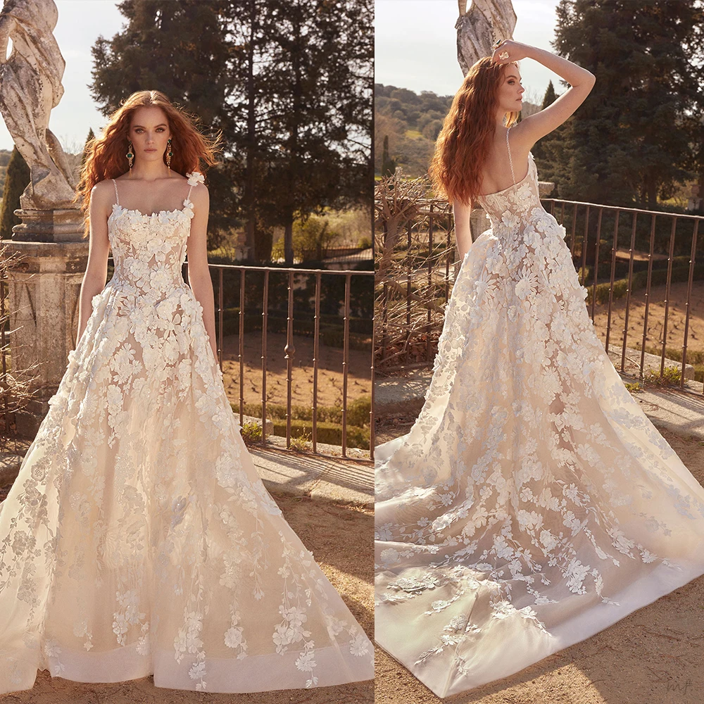 فساتين زفاف أنيقة على شكل حرف A مزينة بالدانتيل بدون ظهر بدون أكمام فستان زفاف الأميرة فيستدو دي نوفيا مصنوع حسب الطلب #1