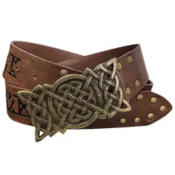Embossed Viking Renaissance Buckle Belt PU Printing Celtic Belt Knight Leather Medieval Waistband Cosplay Costume Accessories