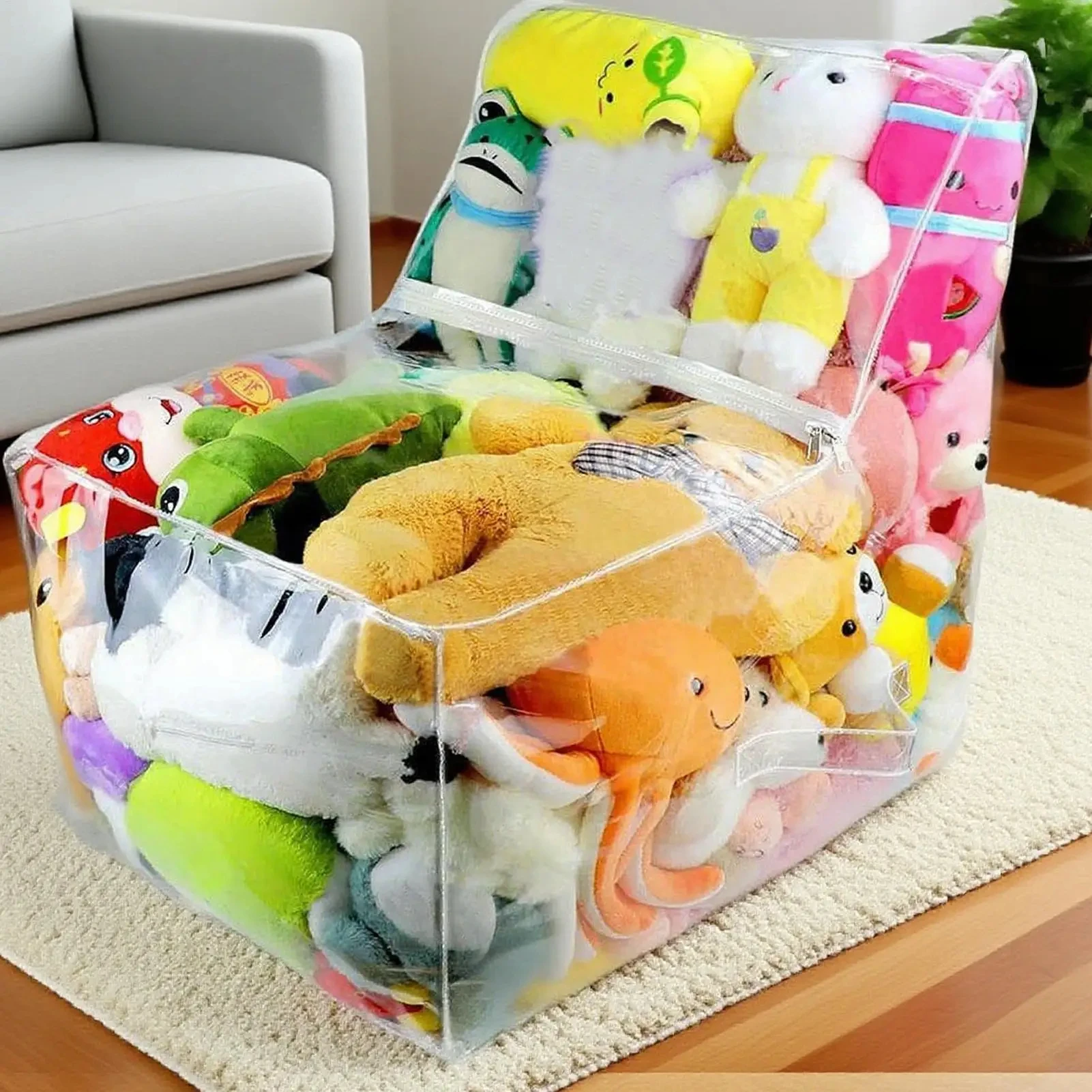 

High-Capacity Transparent Pvc Children'S Toy Storage Chair Cover Waterproof Large Plush Toy Storage Stool Doll Storage Bag