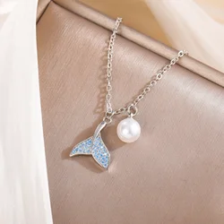 Uini Tails Hot Selling New 925 sterling silver Fashion Temperament Blue Fishtail Pearl Necklace Dynamic Trend Exquisite Jewelry