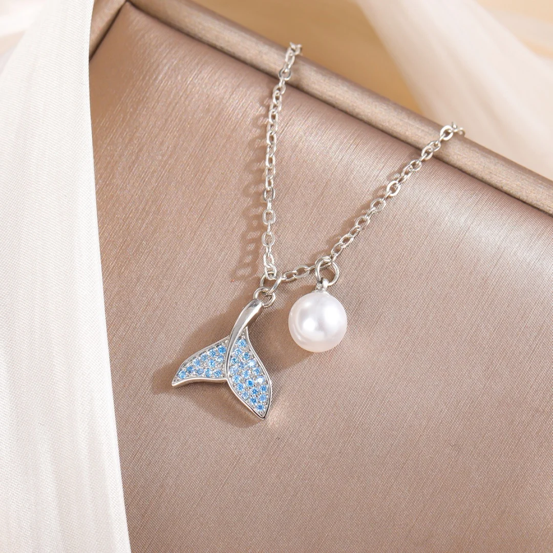 Uini Tails Hot Selling New 925 sterling silver Fashion Temperament Blue Fishtail Pearl Necklace Dynamic Trend Exquisite Jewelry
