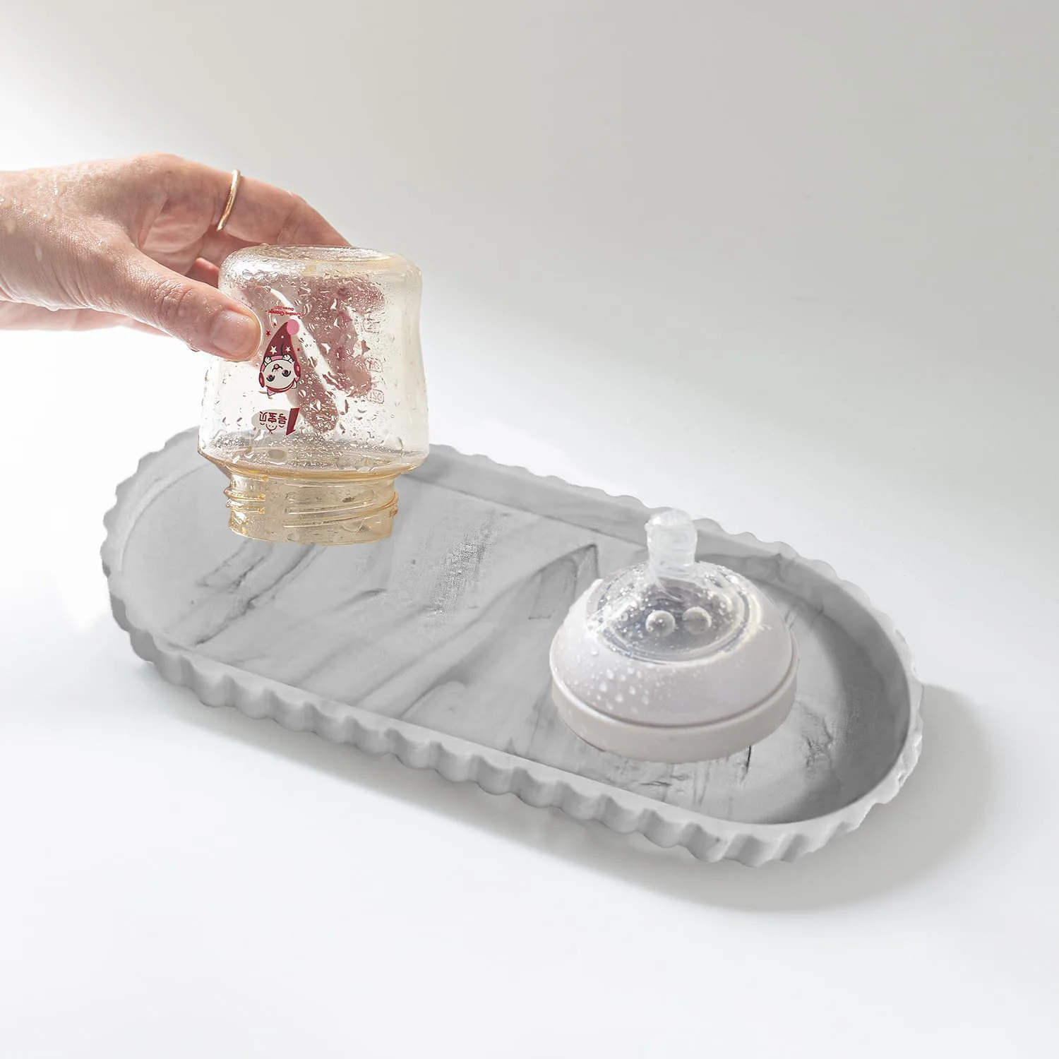 Cross-border exclusive oval lace tray, cosmetic and jewelry display tray, entrance marble pattern decoration, factory spot goods