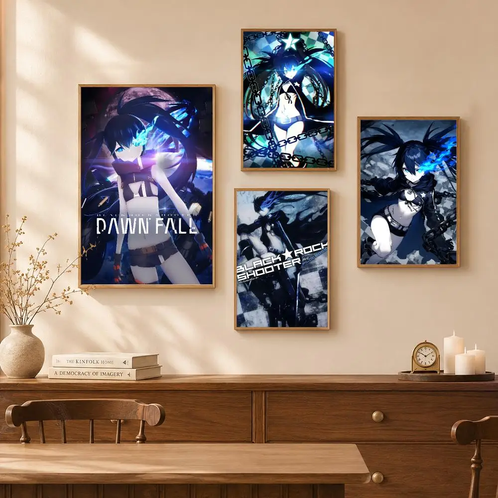 Anime Action B-Black Rock Shooter Poster Self-Adhesive Wall Art Poster HD Waterproof PP Bedroom Cafe Gym Home Decor Gift