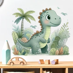 Pegatinas de pared de dibujos animados de acuarela, arte de pared, calcomanía de dinosaurio, hoja de Animal, decoración de bebé, guardería, habitación de niños, pegatinas decorativas