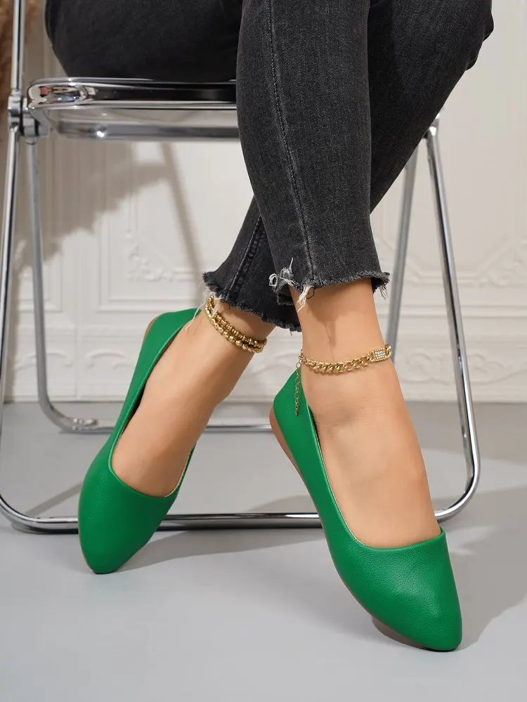 Einfarbige Ballerinas für Damen mit spitzer Zehenpartie, leicht und bequem, zum Hineinschlüpfen, für Alltag, Büro, Schule und Reisen – Detail 29