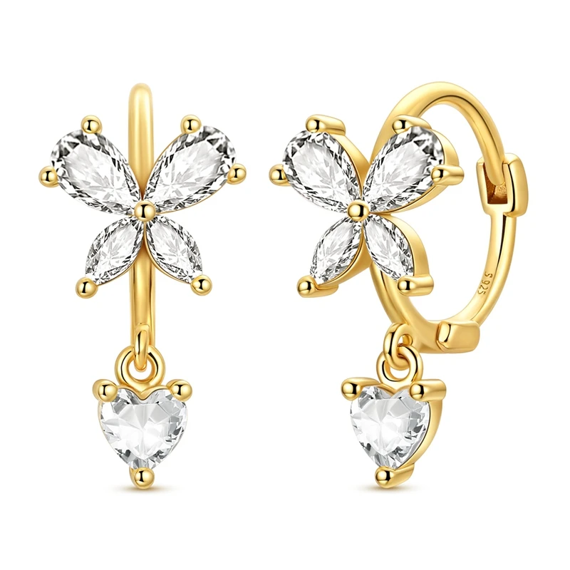 

Серьги из стерлингового серебра 925 пробы, женские сверкающие золотые серьги-капли с бабочкой и любовью на годовщину, свадебные украшения, подарки