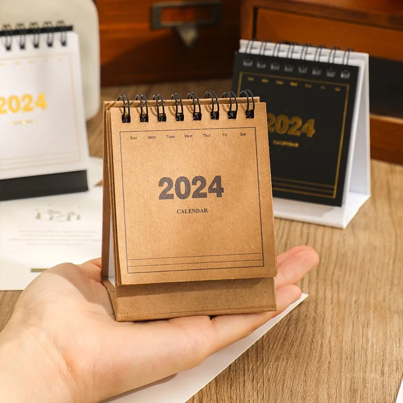 2024 Mini Calendar New Simple Ins Desk Note Calendar Solid Color Dual Daily Scheduler Portable Table Planner Desktop Decoration