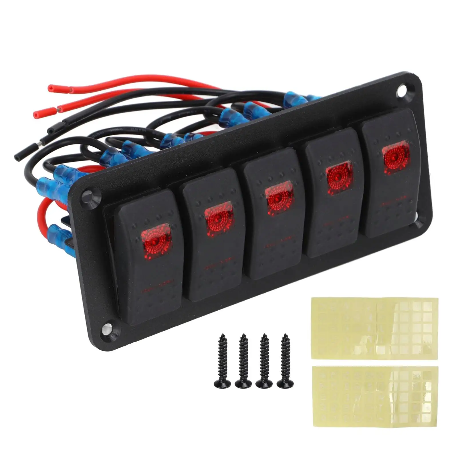 

Switch Panel LED 5 Gang 12V 24V DC Rocker Switch Wear Resistance for rvs