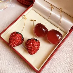 Red Resin Cherry Earrings Niche Creative Design Sense Artistic Temperament Small and Fresh Earrings Jewelry Accessories