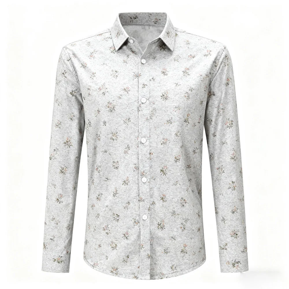 

Men's New Male Shirts Geometric Print Shirt Slightly Elastic Soft Long-sleeved Lapel Men Shirt Hawaiian Vacation Outdoor Party