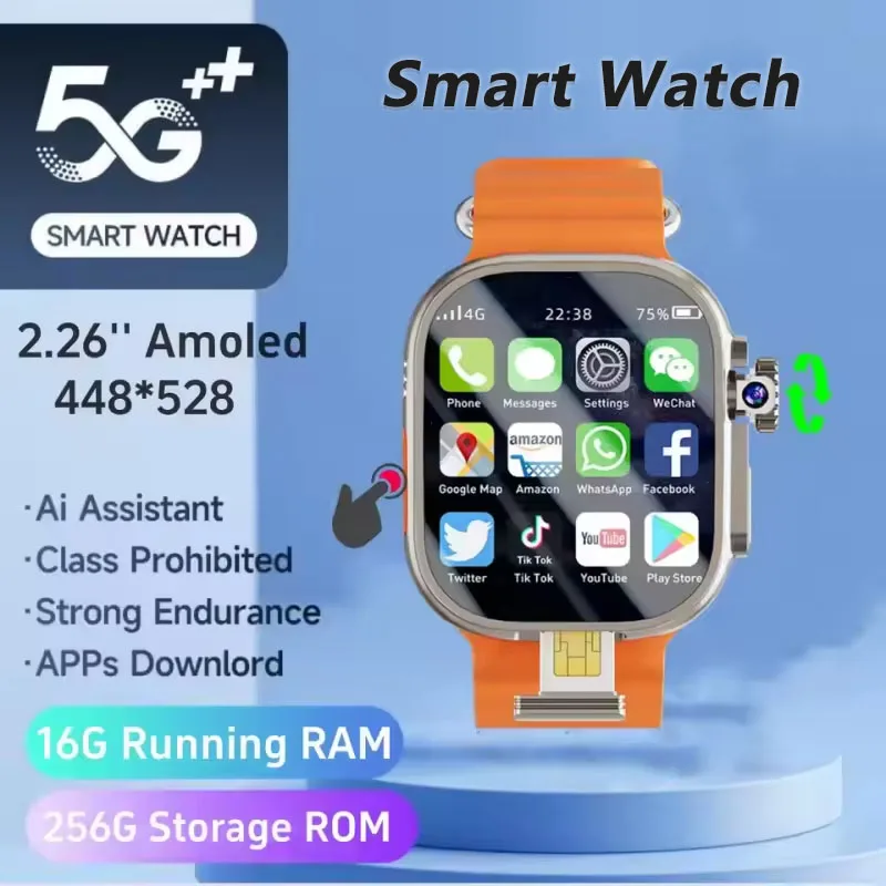 

S10 Ultra Max DW99 Смарт-часы 4G Android 10.0 2,2-дюймовая поворотная камера Amoled Видеозвонок GPS WIFI Приложение Загрузка DW99 Смарт-часы