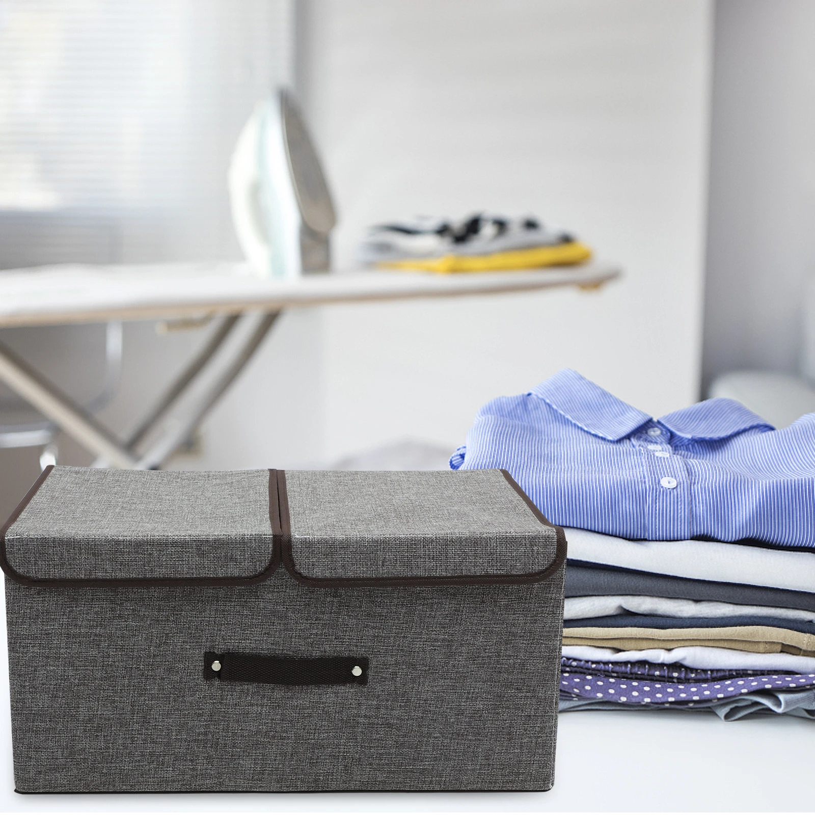 

Foldable Storage Boxes Clothes Organizer Wardrobe Linen Cotton Box Handles Large Capacity Bedroom Sundries Container