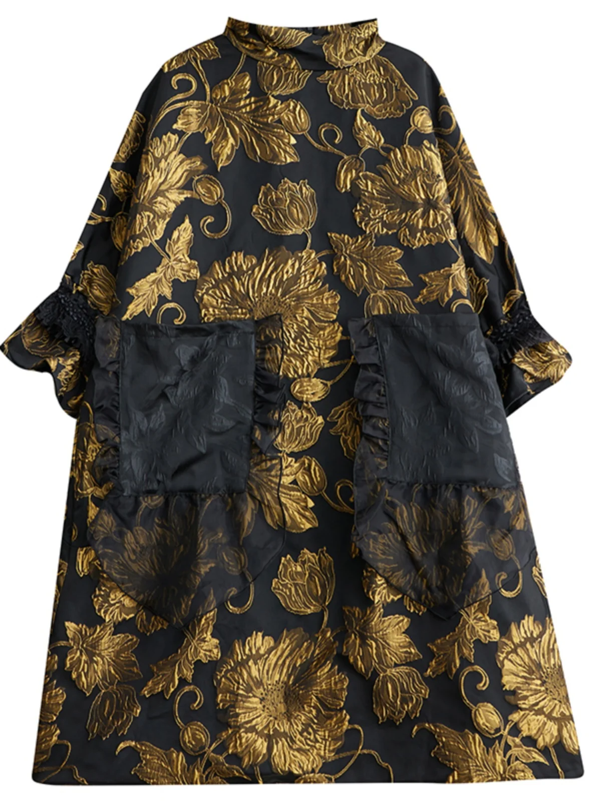 เดรสผู้หญิงทรงเอ แขนยาว ลายปักดอกไม้ สองชั้น สำหรับฤดูใบไม้ร่วงและฤดูหนาว ทรงหลวม เอวสูง ดีไซน์เกาหลี ช่วยพรางหุ่น