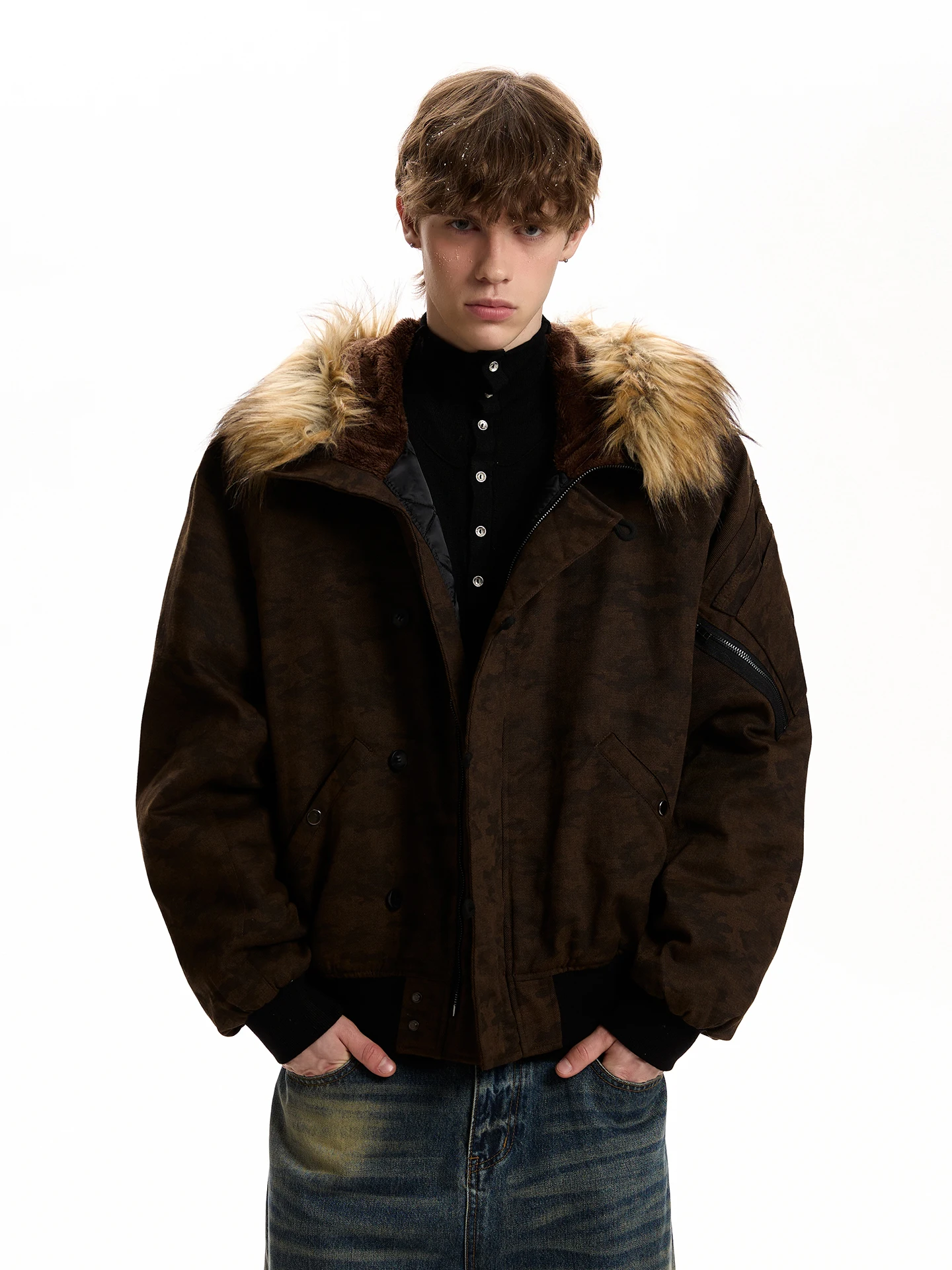 

American Sle Retro Camouflage Thiened Hooded ZuoanJiao Cotton Jaet Autumn Winter Thiened Hooded Workwear Jaet