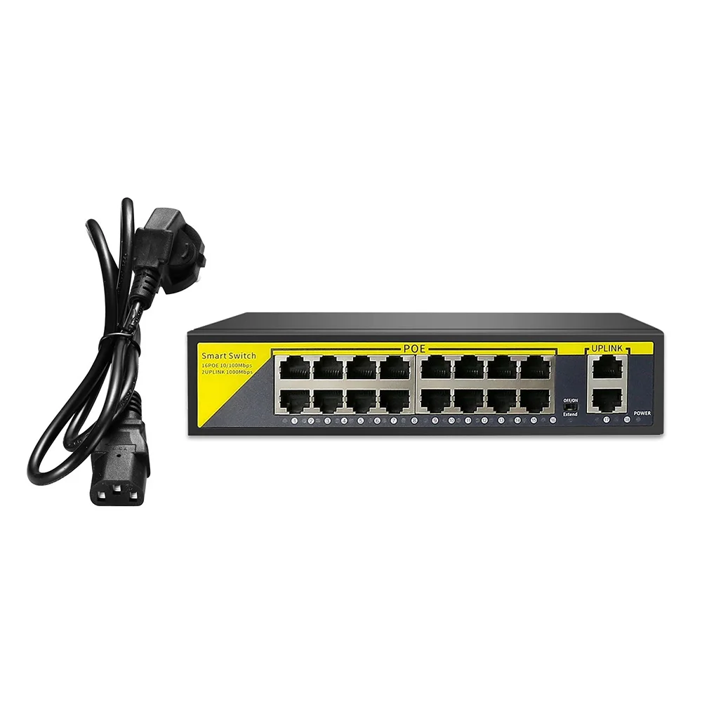 16CH POE Switch 2 Uplink Etherne Ports+16 POE Ports IEEE802.3af 10/100Mbps POE48V For IP Camera NVR CCTV Security System