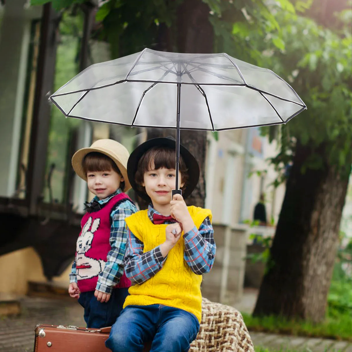

Three Folding Umbrella Fully Automatic Portable Fiber Material Transparent Clear Quick Dry Travel Umbrella for Rainy Sunny Days