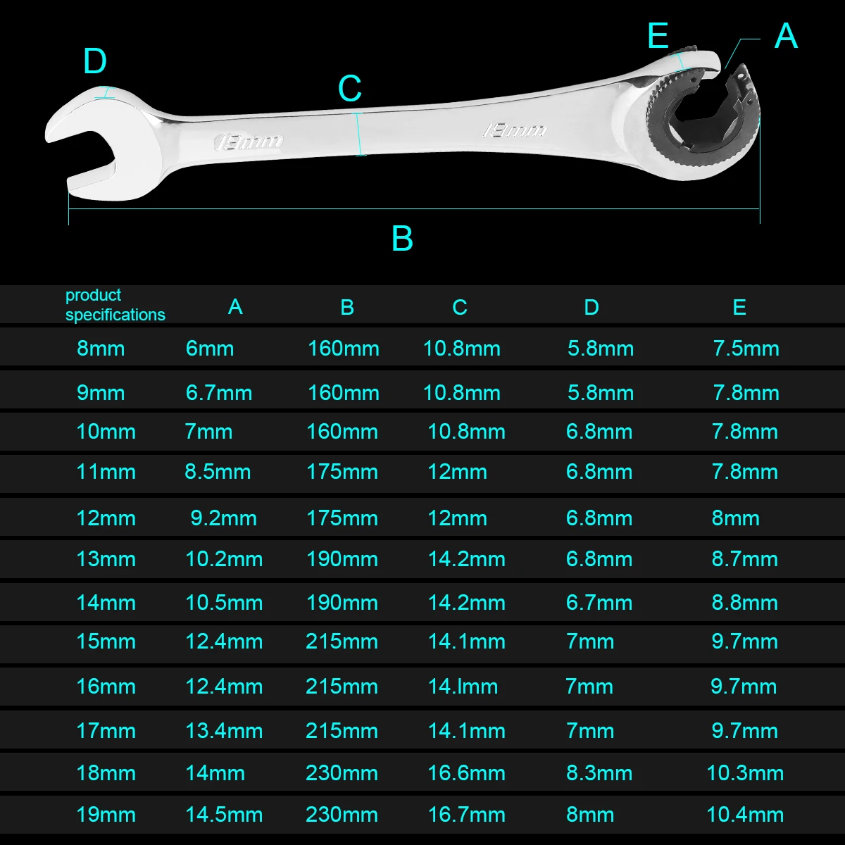 8-19mm Tubing Ratchet Wrench Tubing Ratchet Wrench Double Spanners Tools Oil Wrench Open end ratchet wrench