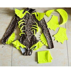 Nightclub Bar Party Dress Women Fluorescent Green Bat Shaped Sexy Bodysuit Performance Costume Drag Queen Stage Outfits DN18815