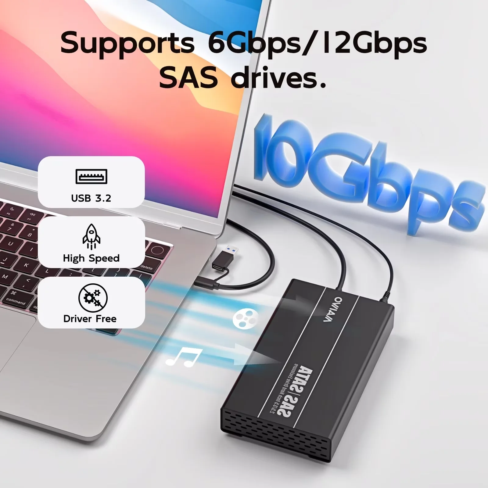 MAIWO 2.5/3.5인치 SAS/SATA 하드 드라이브 외장 케이스, 2.5인치 3.5인치 SATA/SAS 디스크 HDD SSD용 6Gbps/12Gbps S…
