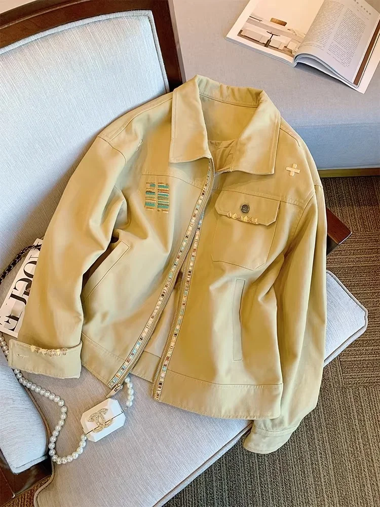 

Корейская хлопковая куртка с синим ромбовидным узором, свободного кроя, повседневная, осенняя верхняя одежда, молодежная мода, полиэстер