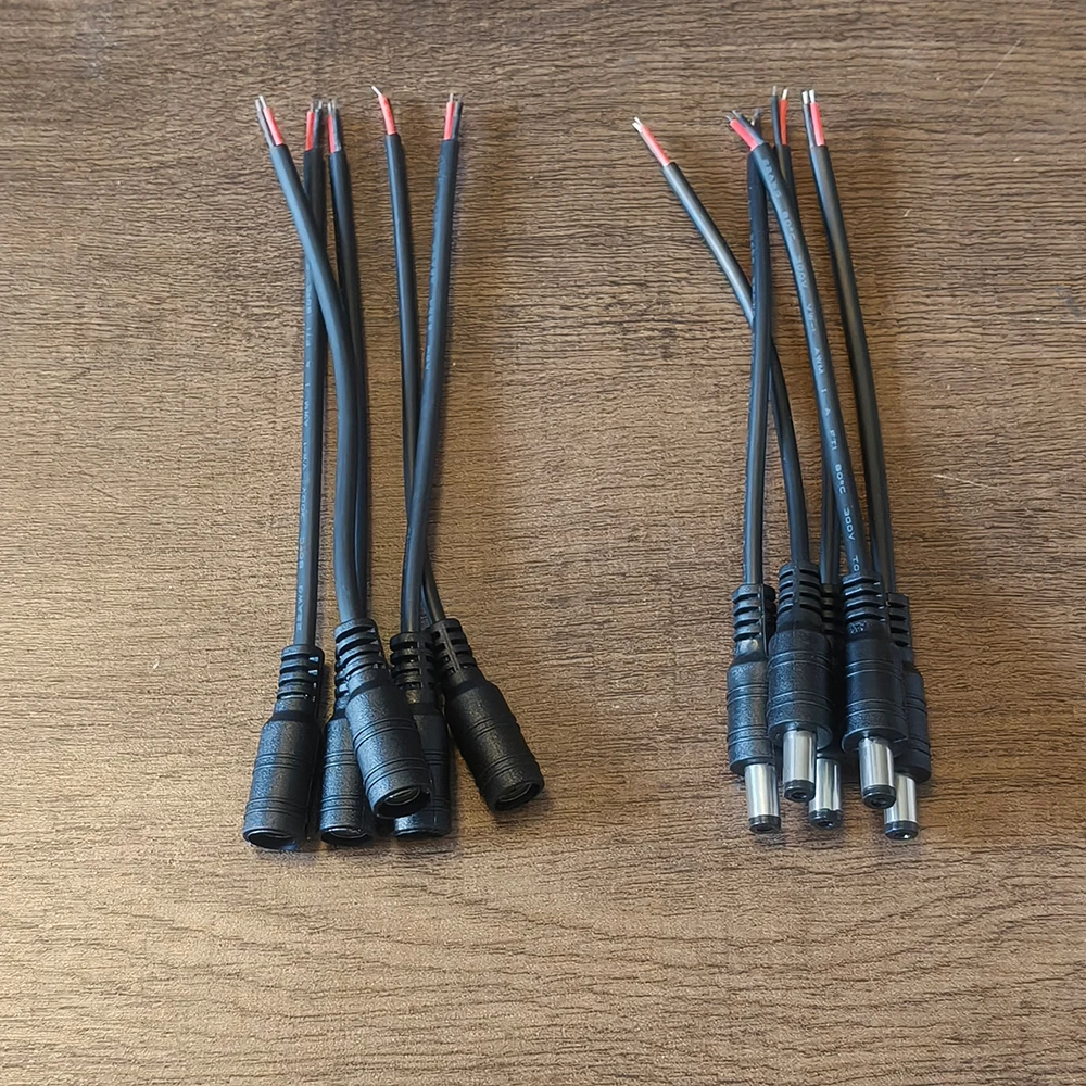 Schwarzes 15 cm DC-Kabel, 5,5 x 2,1 mm DC-Stecker, Klinkenstecker, Draht, Pigtail, männlich, weiblich, 5,5 x 2,1 Adapter für 5050 3528 LED-Streifen