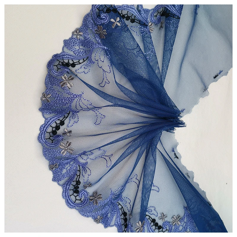 Tulle Lace Trim 5 Meter Blue Gauze Mesh Embroidery Tapes Ribbon Cloth Dress Skirt Hem Curtain Clothes Doll Fabric 5.5