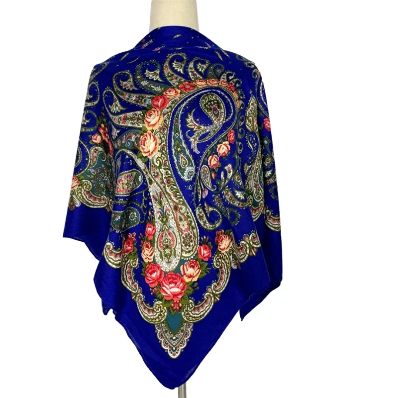 110*110cm Russian Scarf Women Luxury Paisley Print Square Shawl Soft Viscose Ethnic Floral Bandana Babushka Head Wraps