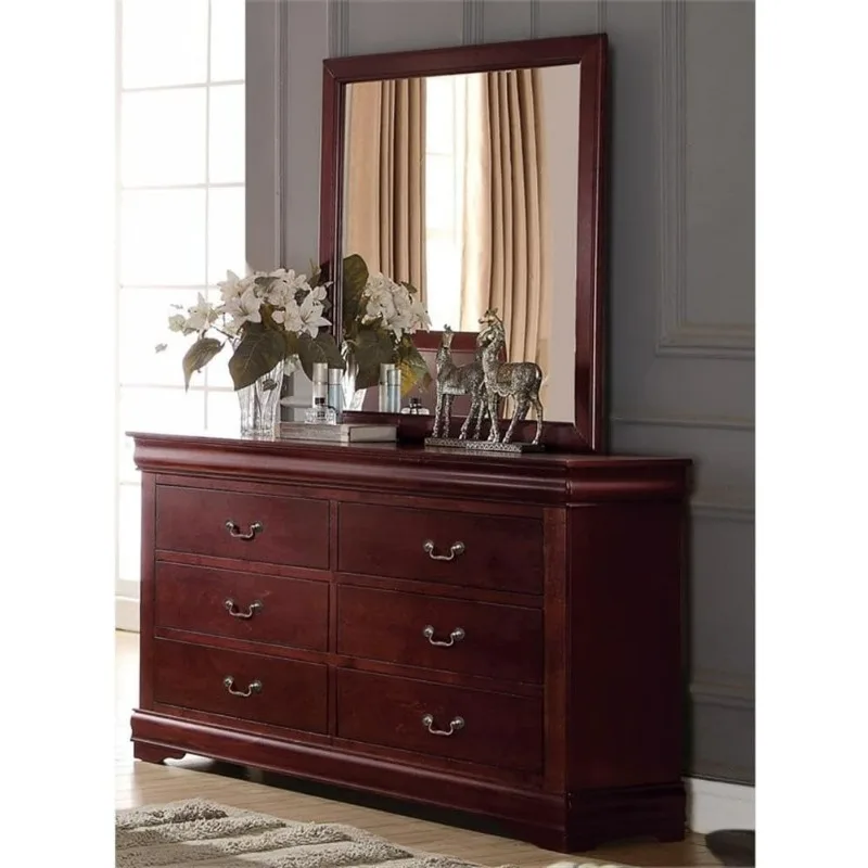 Rectangular Wood 6-Drawer Dresser in Cherry