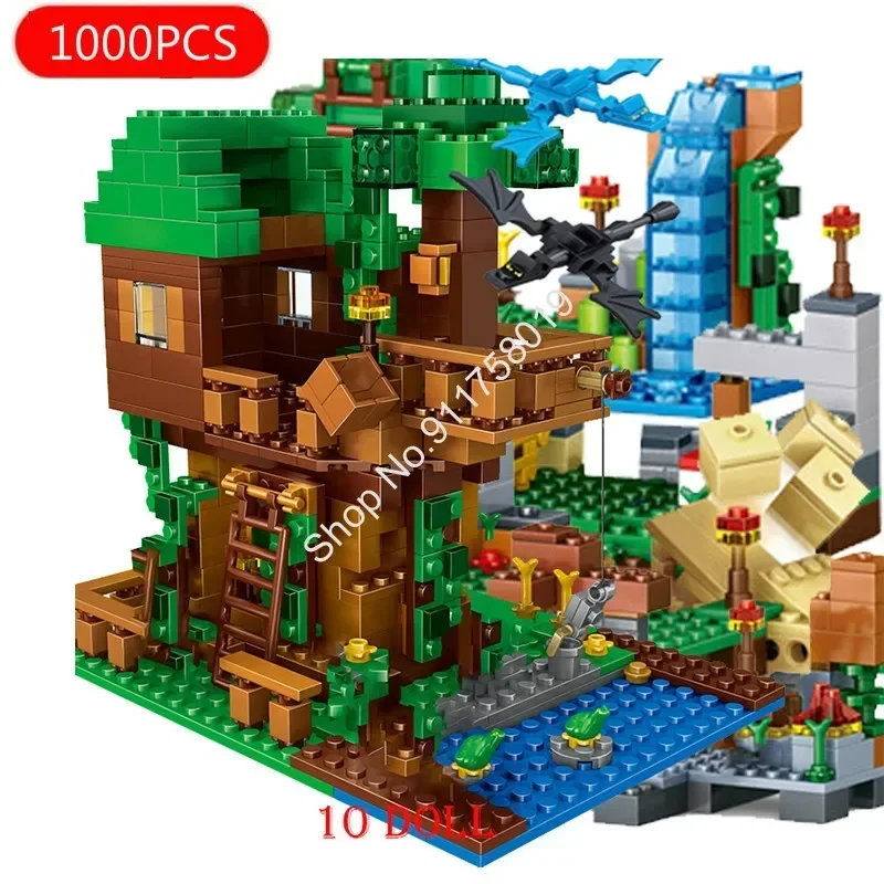 The Tree House Small Building Blocks Sets With Steve Action Figures Compatible My World Minecraftinglys Sets Toys For Children