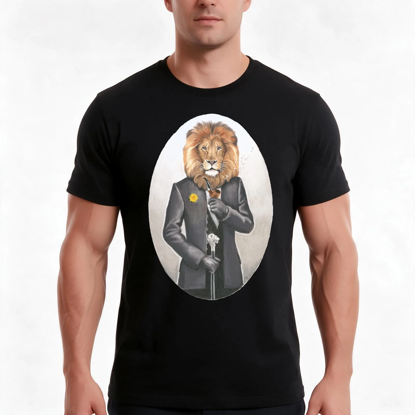 Dandy Lion T-Shirt, Summer Casual Cotton Tee, Oversized Streetwear Tops, Vintage Graphic Print, Loose Fit Short Sleeve