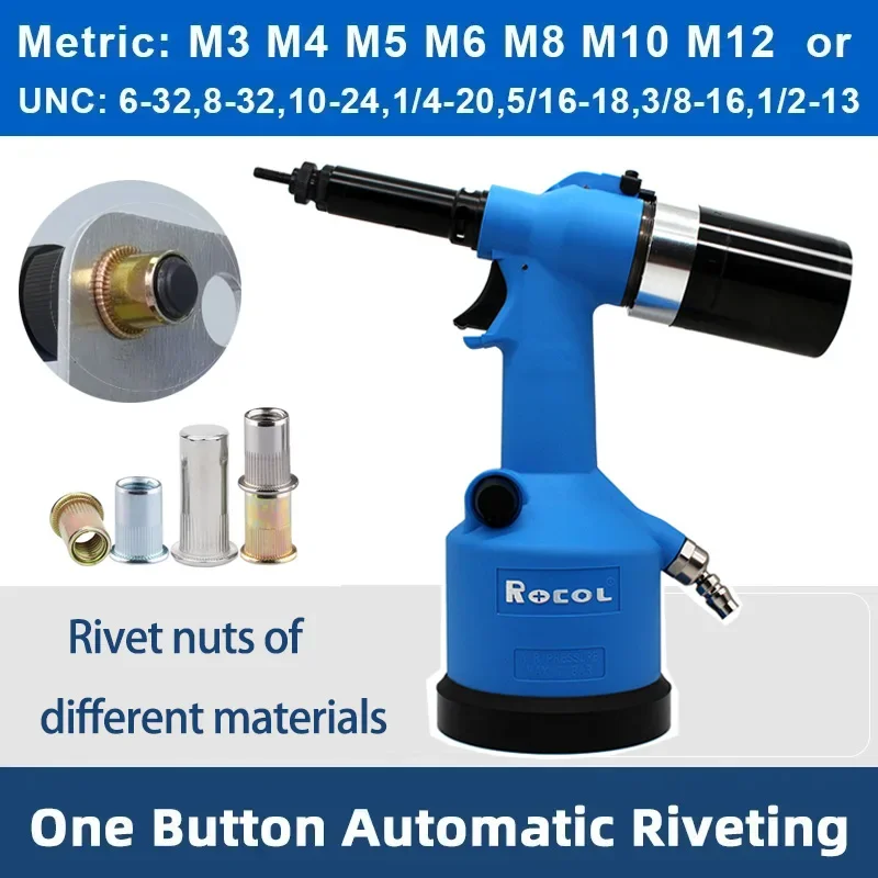 ROCOL 0312 Pneumatic Rivet Nut Gun Kit Industrial Adjustable Stroke Pneumatic Hydraulic Automatic Riveter Tool M3-M12 Riveter