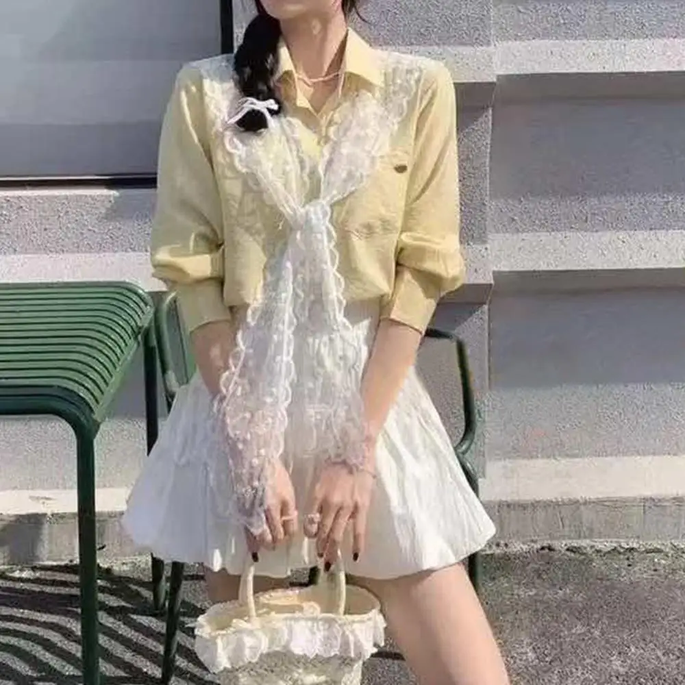 New Lace Embroidered Fake Collar long ribbon Bowknot Neck Scarf Lace Wrap Decorative Shawl fake collar Women Clothes Accessories