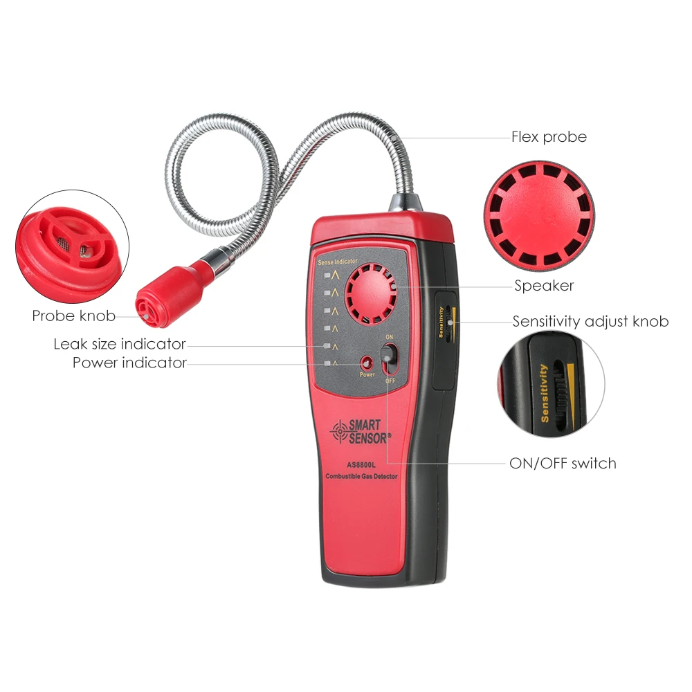 SMART SENSOR Handheld Combustible Gas Detector Mini Automotive Gas Leakage Location Determine Tester with Sound and Light Alarm