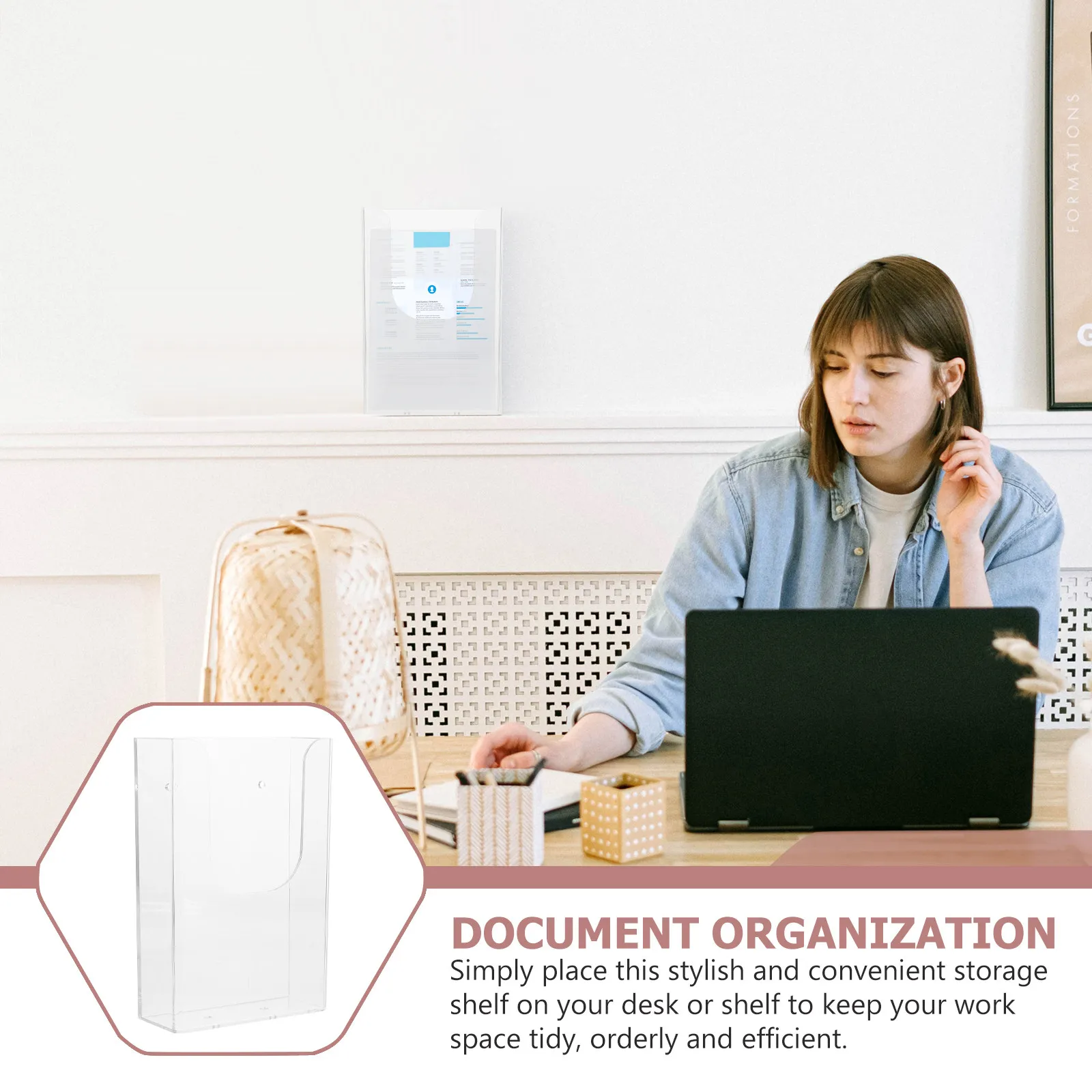 1Pcs Compact Transparent Wall-Mounted File Holder Lightweight Office Document Rack for Books Magazines Files Space-Saving Desk