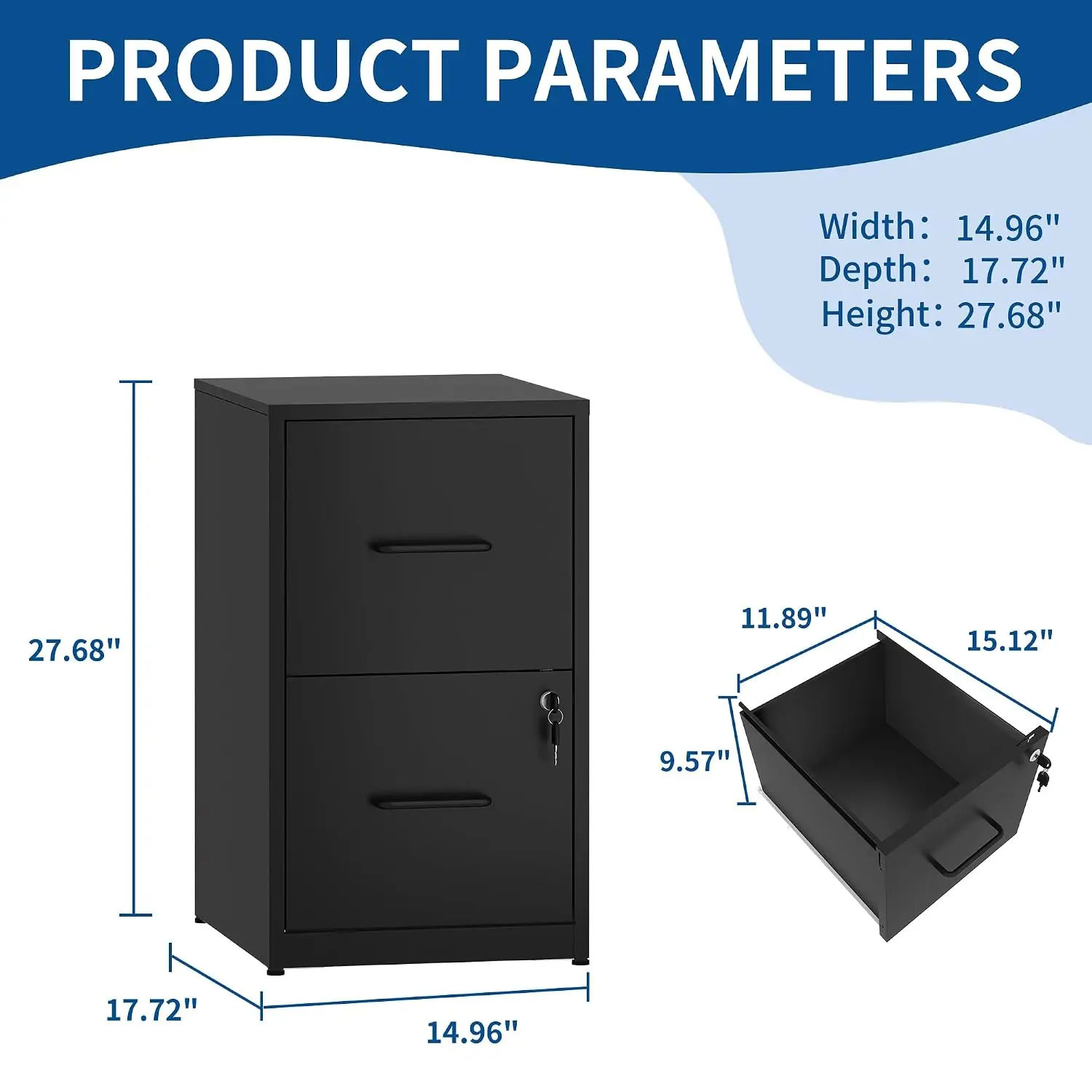 2 Drawer File Cabinet with Lock,Vertical Filing Storage Cabinet