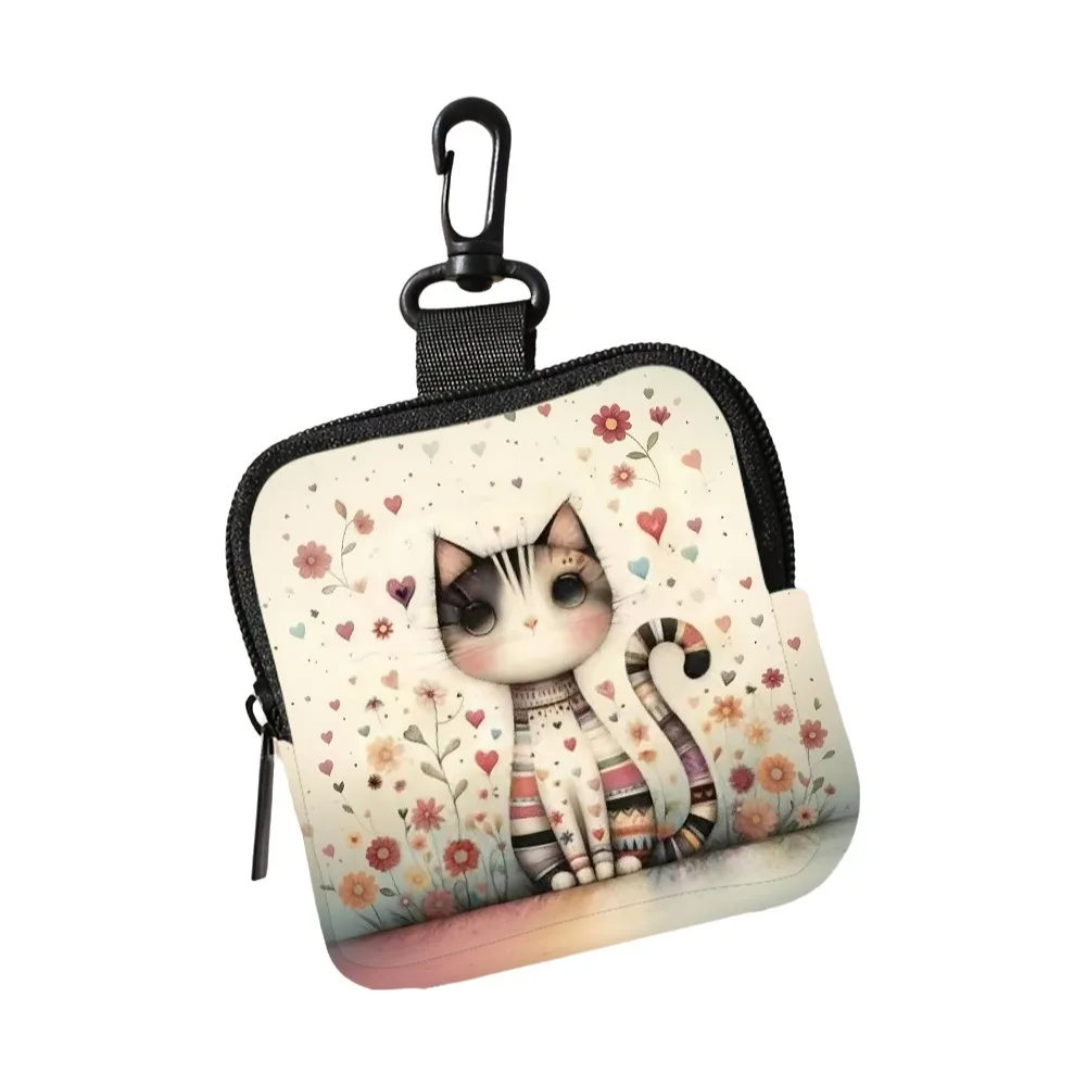 

Trendy Mini Cute Cat Coin Purse Water-resistant PVC Zippered Wallet Lightweight Portable Earphone Bag Friends Gift
